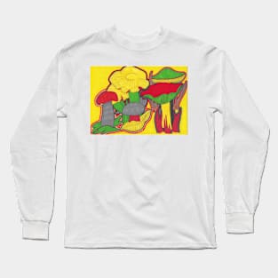 Mushrooms on Yellow Long Sleeve T-Shirt